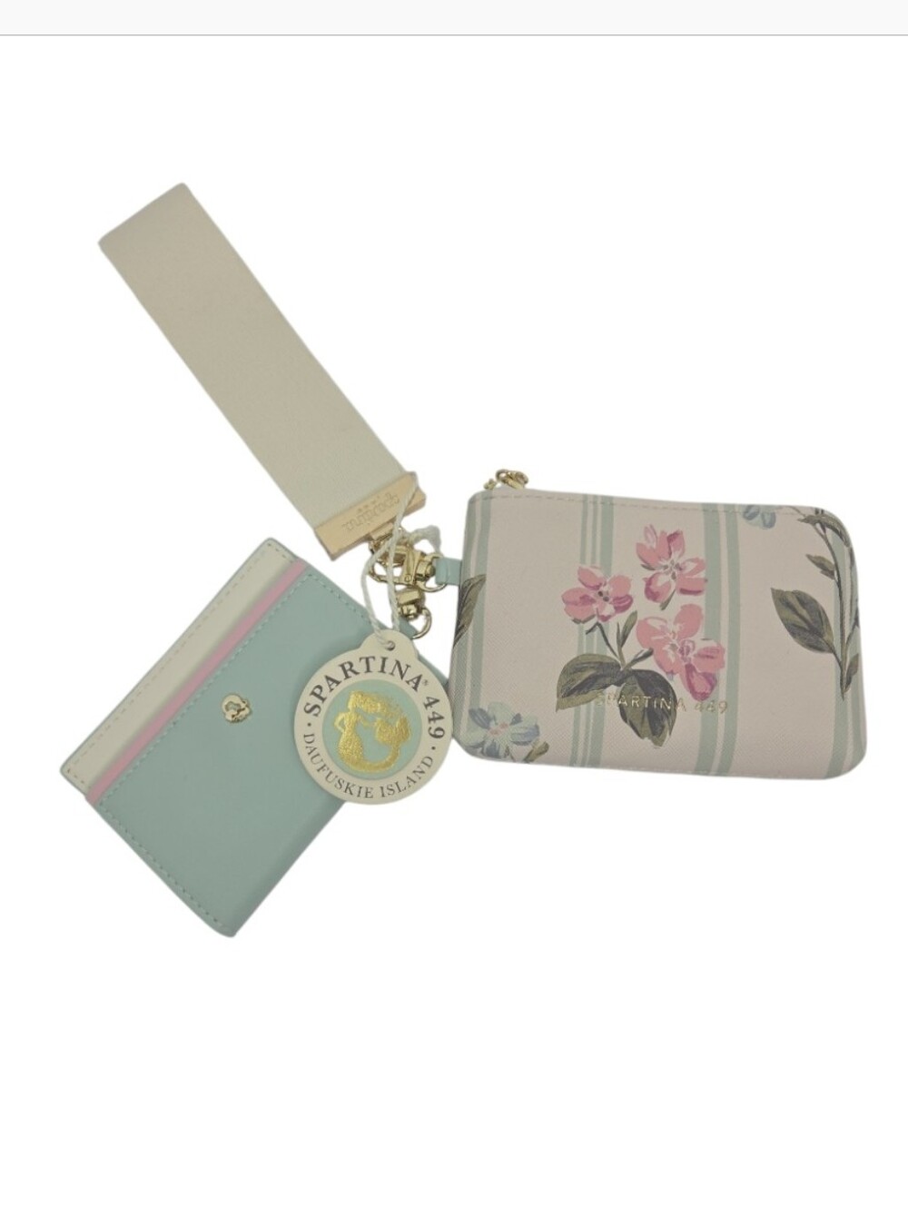 Spartina 449 Grab N Go Blooming Stripe Dual Wristlet Card Case Pouch NWT